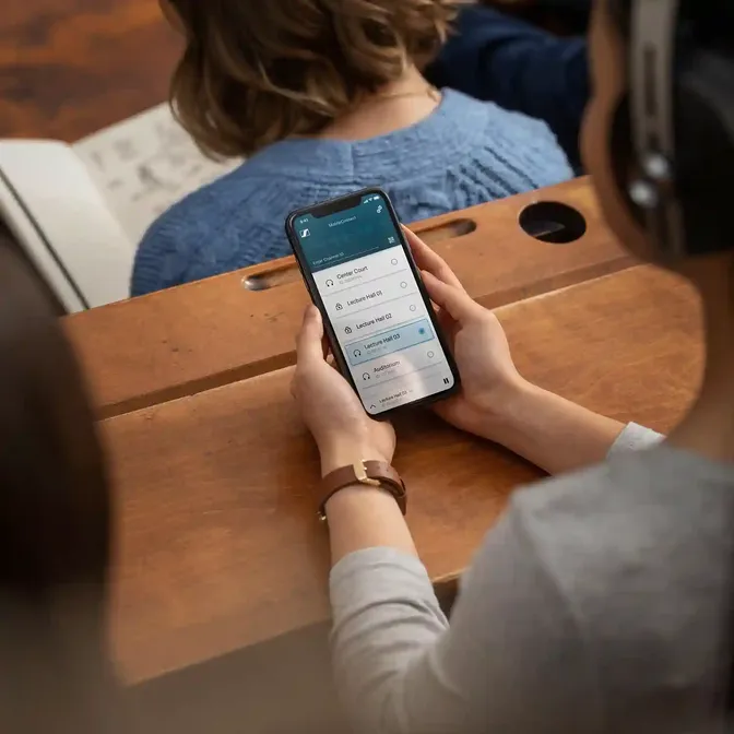Scholier luistert via MobileConnect op zijn smartphone