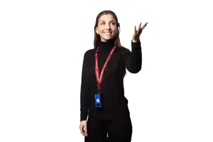 Blauwe zender van het Orpheo Tourguide-systeem voor de spreker
